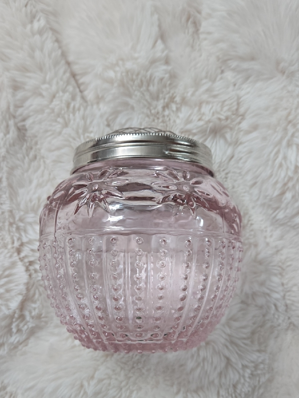 Pink Decorative Glass Jar with Silver Lid - Home Accents